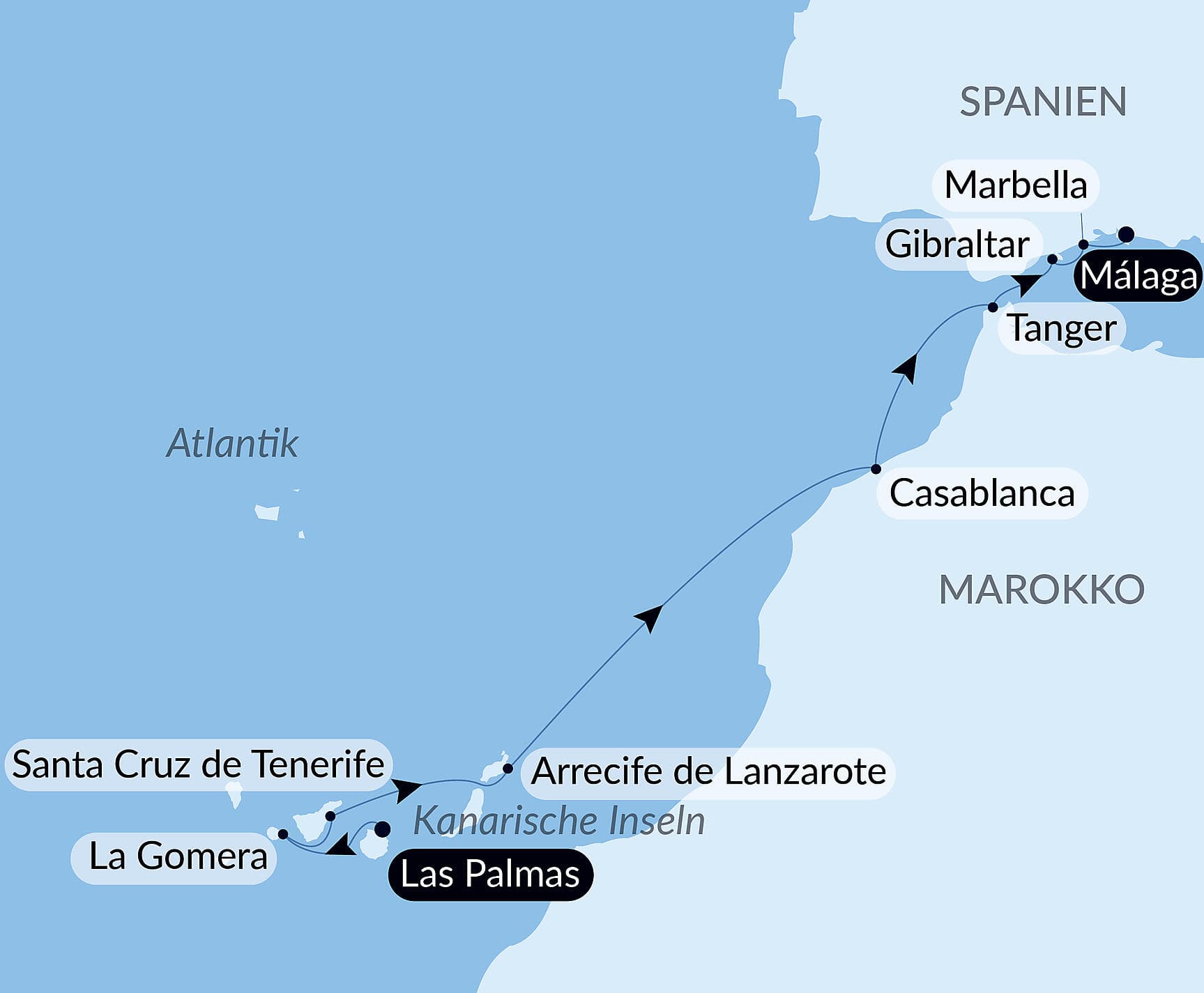 Kanarische Inseln, Marokko und die Iberische Halbinsel