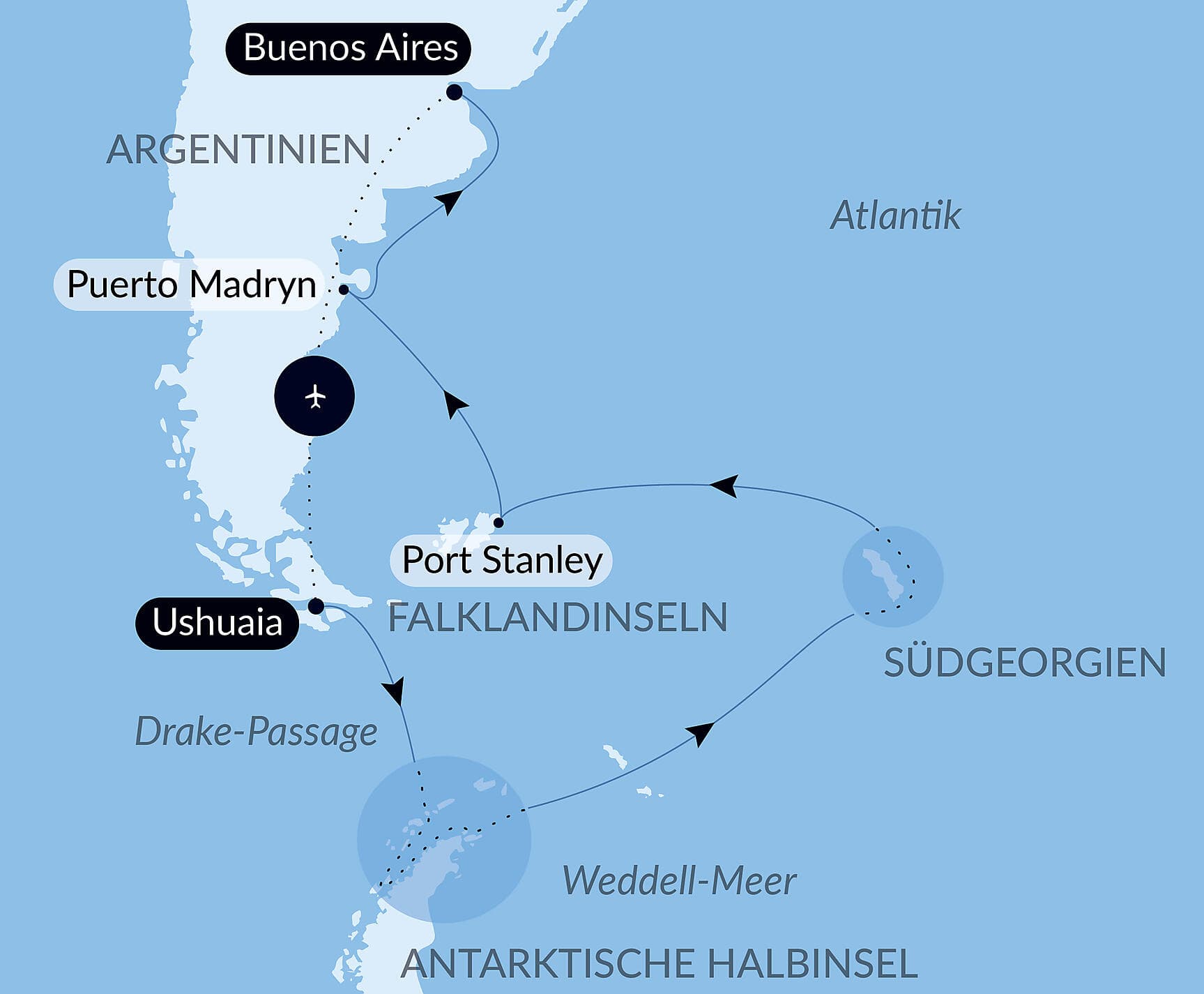Abenteuer durch das Südpolarmeer bis zur Halbinsel Valdés