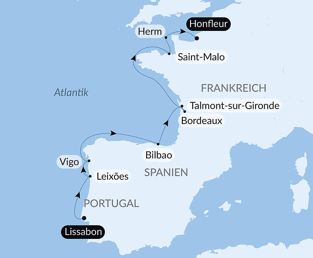 Iberische Halbinsel und befestigte Städte am Atlantik