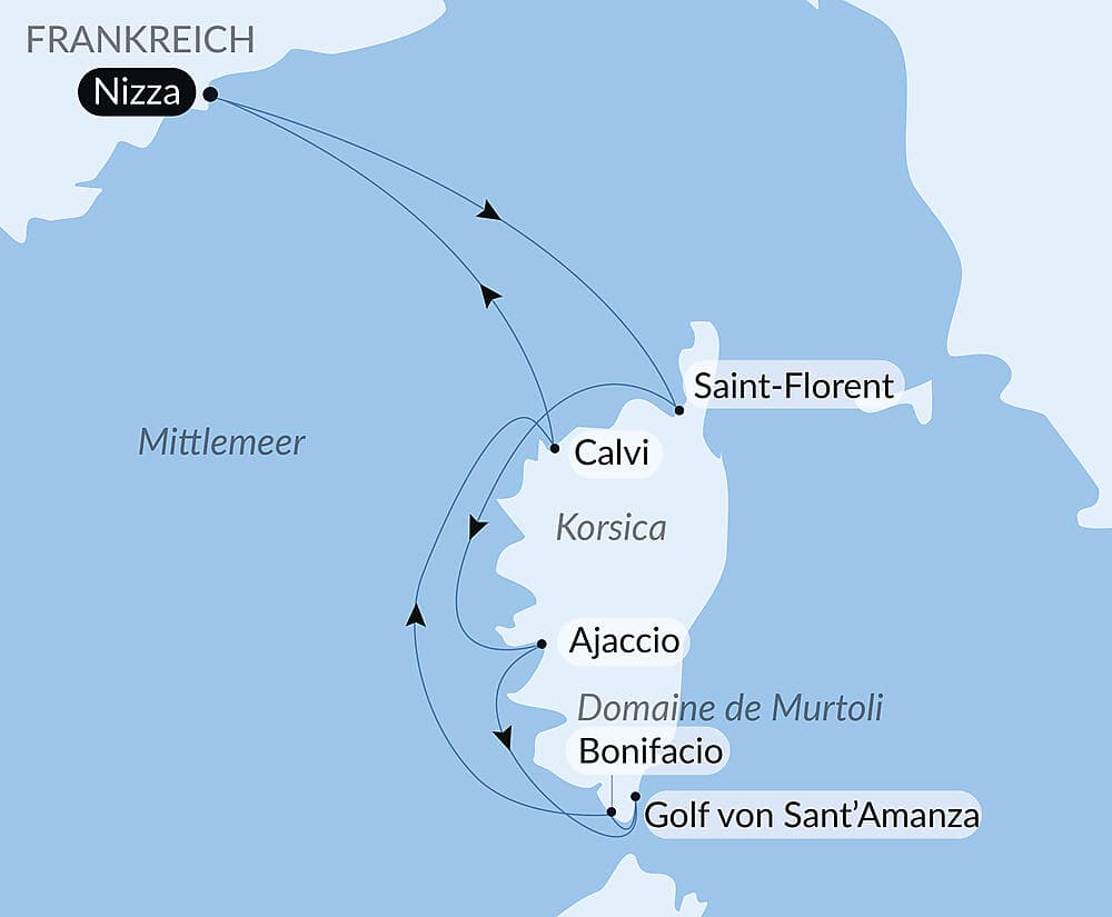 Korsikas Küsten unter den Segeln der Le Ponant