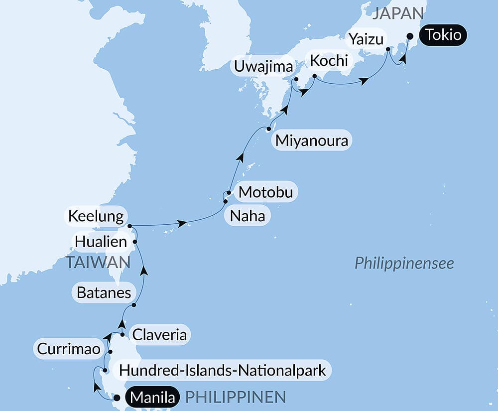Philippinen, Taiwan und Japan