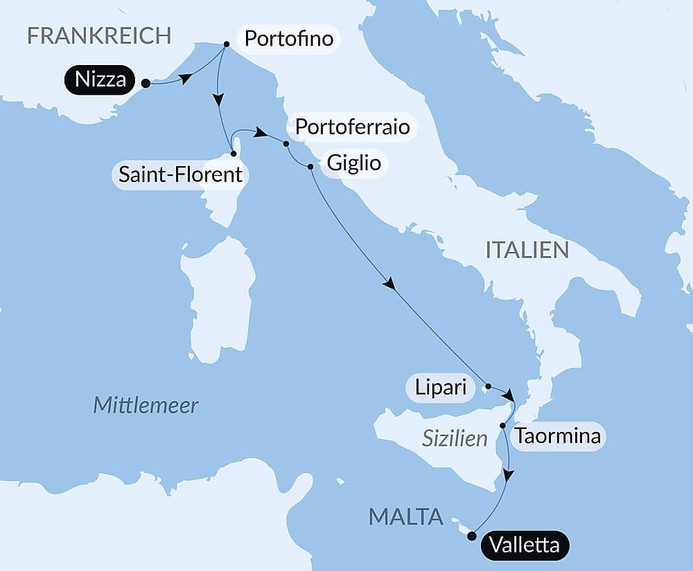 Korsika, italienische Küsten und Malta