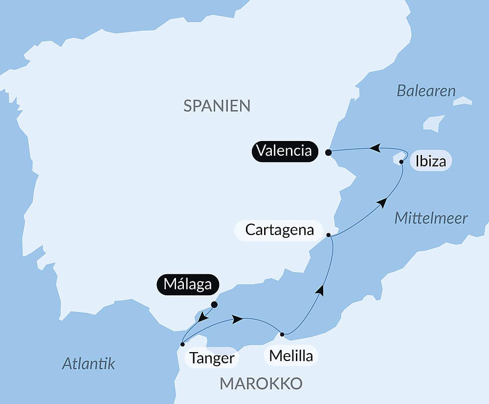 Iberische Halbinsel, Balearen und die Küste Marrokos