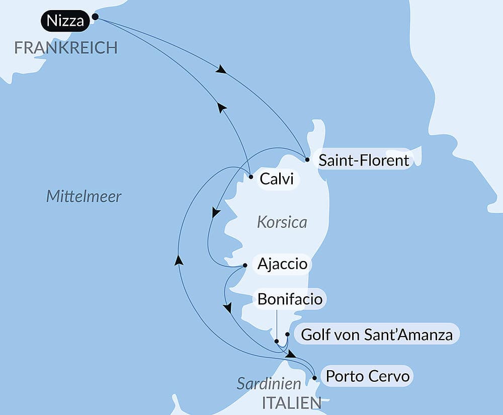Korsikas Küsten unter den Segeln der Le Ponant