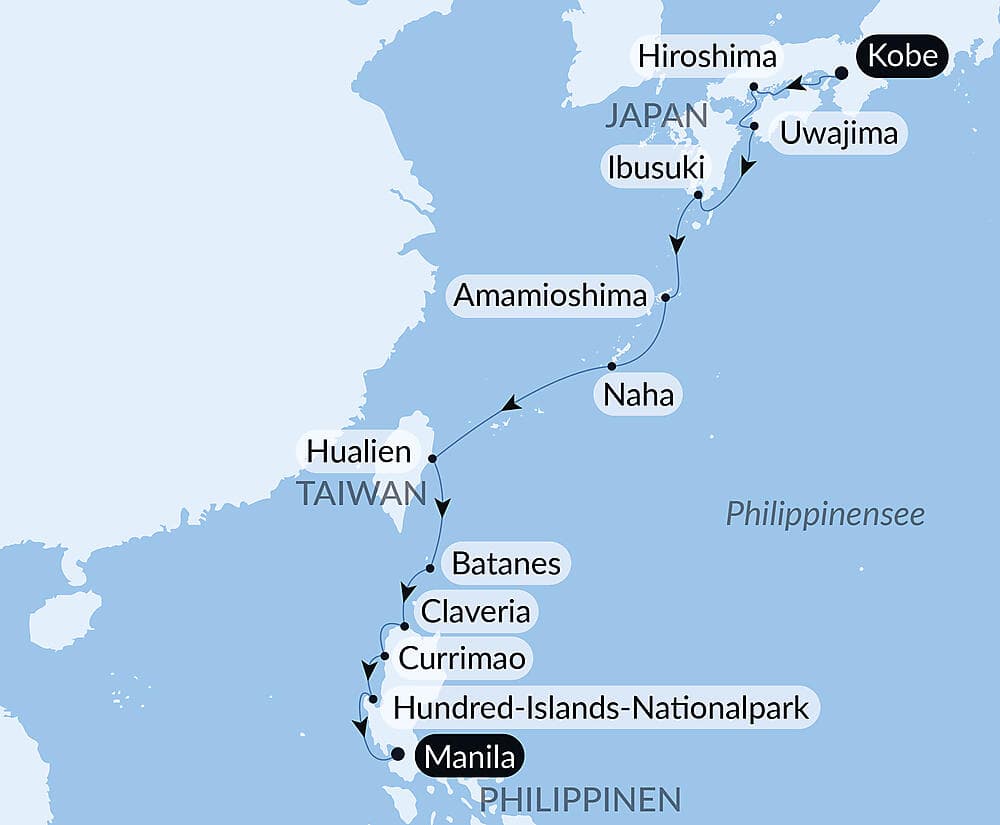 Philippinen, Taiwan und Japan