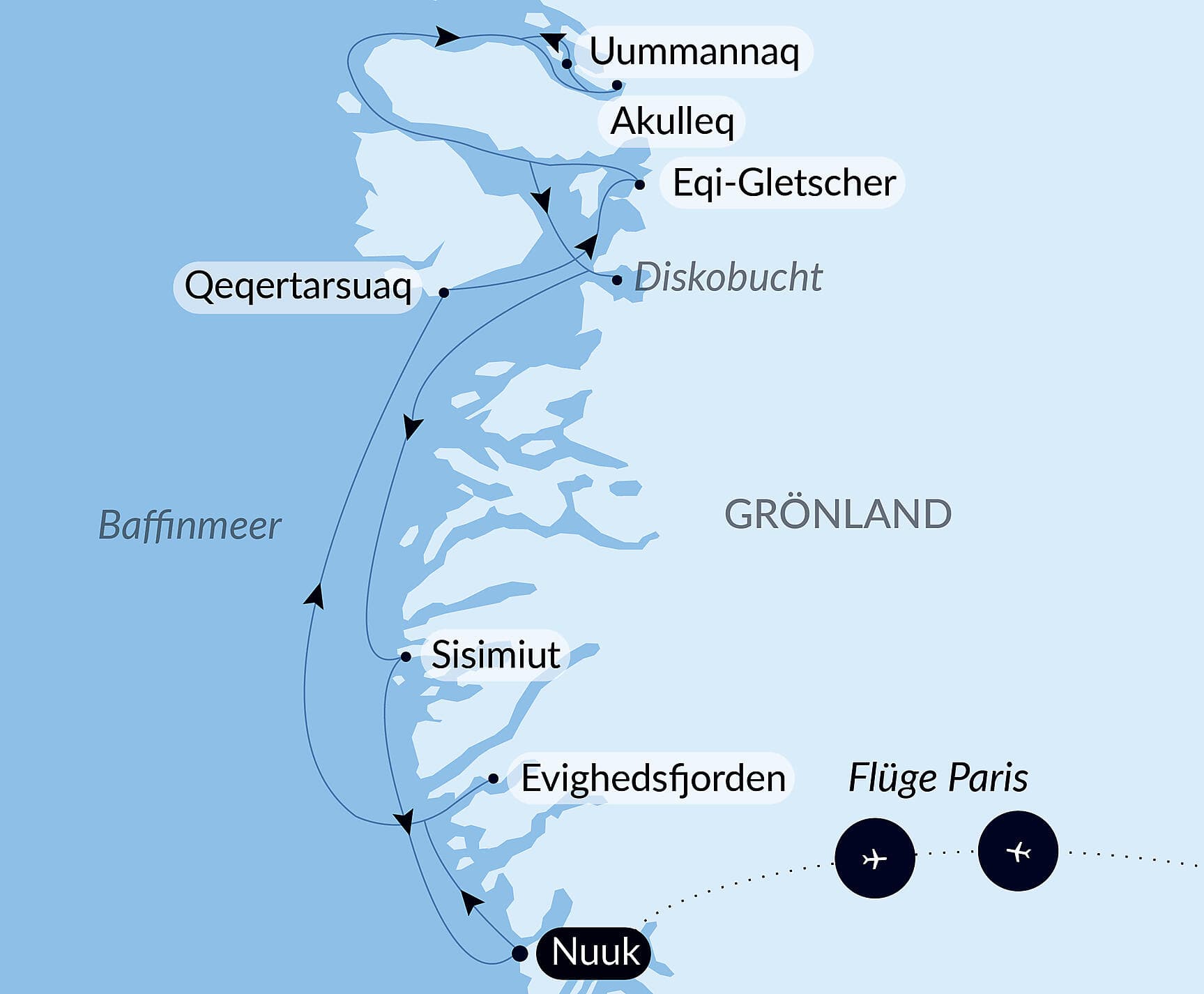 Diskobucht und Inuit-Dörfer