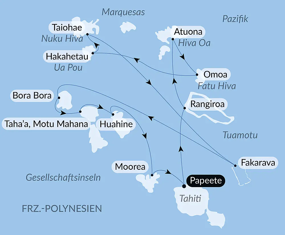 Marquesas, Tuamotu und Gesellschaftsinseln